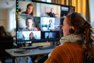 Professional Participating in Remote Workshop from Home with Interactive Tools for Collaboration