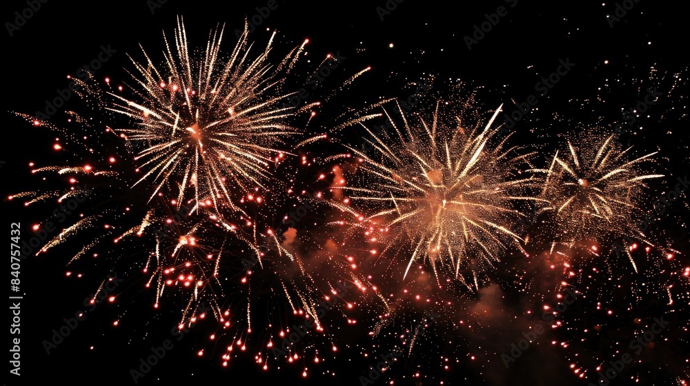Poster Vibrant, sparkling fireworks display, Fireworks display with bright explosions creating a dazzling spectacle against the black sky