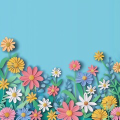 Paper flowers on a blue background