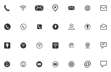 social media icons set. contact and social icons Contact and Social icon symbols, Phone, mail, fax, info, e-mail, support vector illustration