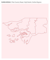 Guinea-Bissau plain country map. High Details. Outline Regions style. Shape of Guinea-Bissau. Vector illustration.