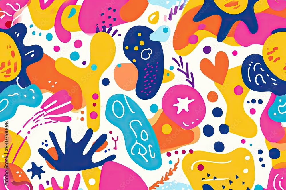 Poster vibrant, abstract, colorful patterns, fun and lively vector design with whimsical patterns and cheer