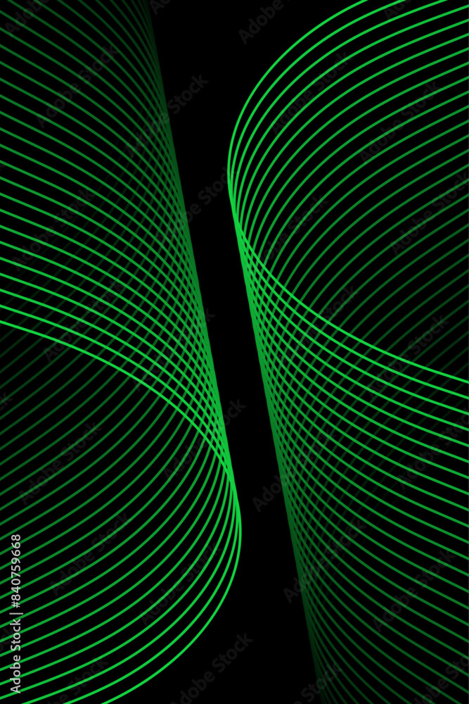 Wall mural Abstract background with waves for banner. Standard poster size. Vector geometric background with lines. Element for design isolated on black. Black and green gradient. Brochure, booklet