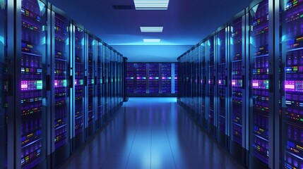 Fototapeta premium Data center with server racks it working server room with supercomputers