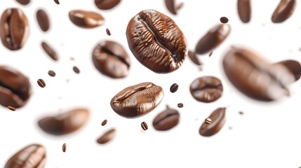 Freshen up your white background with a PNG of falling coffee beans