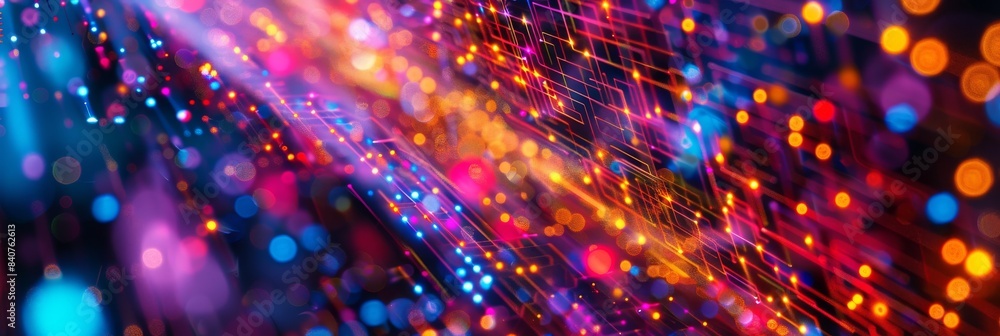 Aufkleber digital abstract art with light trails and bokeh effect. futuristic and energetic background