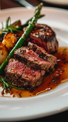 Savoring Succulence: Medium Rare Steak with Asparagus and Potatoes