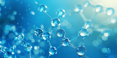 Abstract connection of transparent hydrogen molecules on a blue background