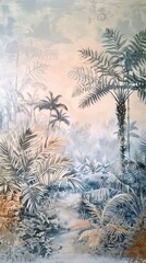 Modern abstract art. Watercolor floral illustration. Golden elements, watercolor painting. Hand drawn plants. Mural wallpaper. AI generated illustration