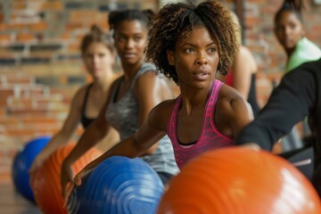 Diverse Group in Energetic Functional Fitness Class with Medicine Balls and Resistance Bands