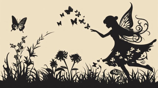 cute fairy and butterfly silhouette. vector