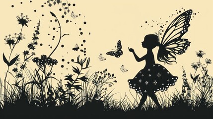 cute fairy and butterfly silhouette. vector