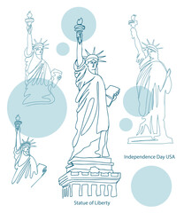 Hand drawn continuous one line drawing of statue of liberty on a white background. Linear stylized. American symbol of Independence day. 