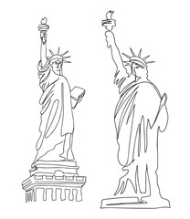 Hand drawn continuous one line drawing of statue of liberty on a white background. Linear stylized. American symbol of Independence day. 