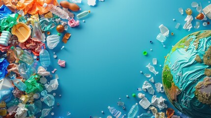 Globe surrounded by discarded plastics