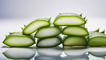 sliced aloe vera isolated on white background with copy space
