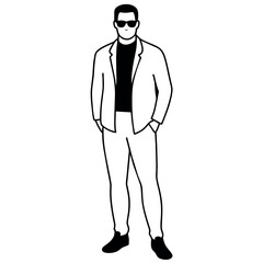 A business man stand with sun glass vector silhouette, isolated white background