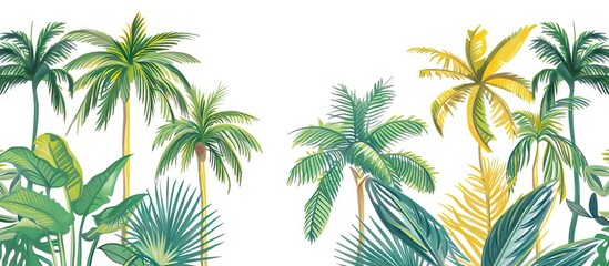 Seamless Border Hand Drawn Black and White Lithography Illustration Retro Style Design. Tropical wallapaper. AI generated illustration