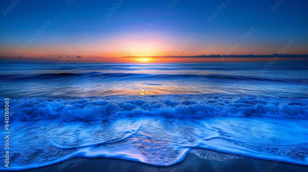 Wall mural deep blue pacific ocean waves at sunrise, website banner and background - Wall murals