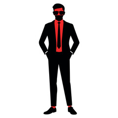 A business man stand with sun glass vector silhouette, isolated white background