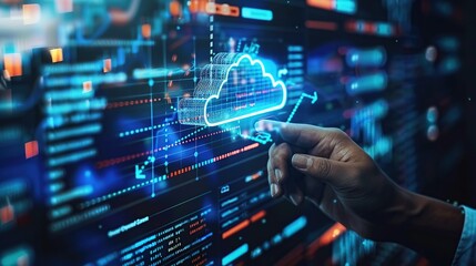 Stock investment and calculating financial data for potential growth. Cloud computing concept.