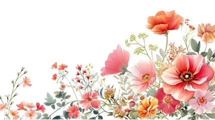 Vibrant, delicate floral arrangement., Vector illustration of a flower bunch with a variety of blooms against a pure white backdrop