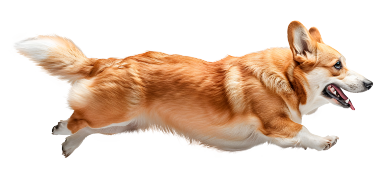 Running Cute Corgi dog isolated on transparent background, pet concept, realistic illustration, generative ai