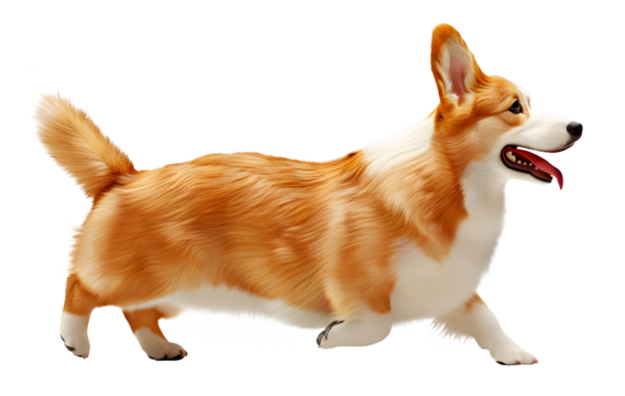 Running Cute Corgi dog isolated on transparent background, pet concept, realistic illustration, generative ai