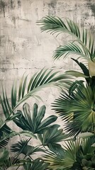 Abstract luxury light art background with green and gold palm leaves. Botanical banner with tropical plants for decor, print, textile, wallpaper. AI generated illustration