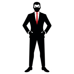 A business man stand with wearing mask on face vector silhouette