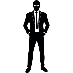 A business man stand with wearing mask on face vector silhouette