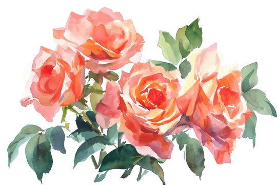 Delicate pink watercolor roses, Watercolor vector illustration of a charming Rose Bouquet against a white background