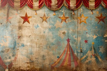 Vintage circus-themed backdrop, Whimsical carnival backdrop with a clear area for text, suitable for adding information or messages
