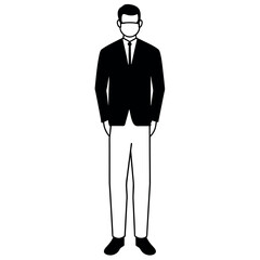 a man standing with wearing mask vector silhouette white background