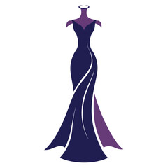 a complete gown dress mockup vector silhouette, white background