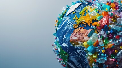 Earth covered in plastic waste on one side