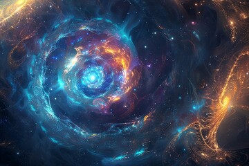 Obraz premium Light, star, fractal, design, pattern, art, blue, illustration, motion, spiral, wallpaper, color, energy, space