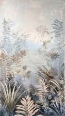 Modern abstract art. Watercolor floral illustration. Golden elements, watercolor painting. Hand drawn plants. Mural wallpaper. AI generated illustration