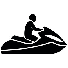 A man Ride water scooter, vector silhouette, white background