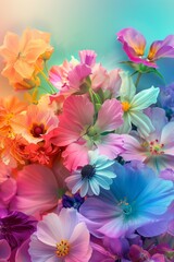 Vibrant Mobile Phone Wallpaper with Colorful Bouquet of Flowers and Gradient Background