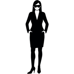 Fototapeta premium A professional business woman stand with wearing sunglass vector silhouette