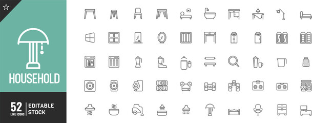 Editable Supermarket Categories line icon Set. food, household goods, cosmetics, sports, and health Vector illustration. 