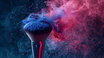 smoke emerges from its top and side against a backdrop of black, swirling pink and blue smokes