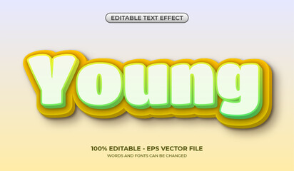 3D Young text effect. Editable cheerful kids comic cartoon text effect with soft gradient background