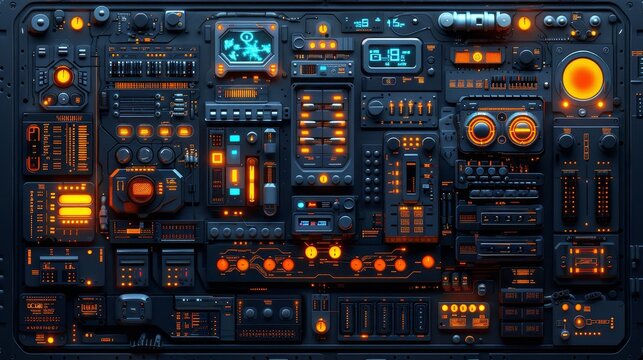 Futuristic Interface With Glowing Orange and Blue Buttons