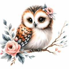 Obraz premium owl snow owl watercolor painting on white background