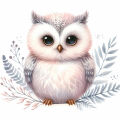 Obraz premium owl snow owl watercolor painting on white background