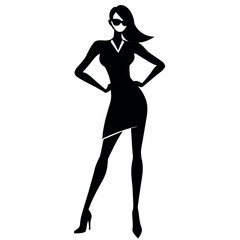 A stylish woman standing pose vector silhouette, white background