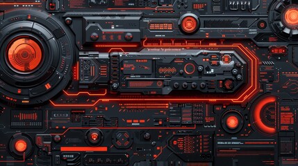 Abstract Futuristic Technology Interface With Glowing Red Lights