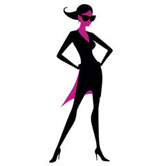 A stylish woman standing pose vector silhouette, white background